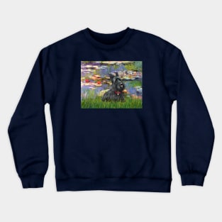 A Claude Monet Lily Pond Masterpiece with a Scottish Terrier Included Crewneck Sweatshirt